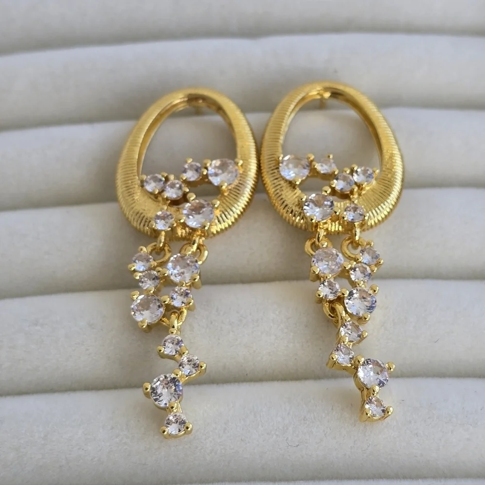 Gold Oval CZ Drop Earrings | Modern Vintage Glam ✨️